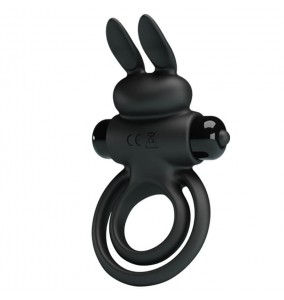 PRETTY LOVE - Male Delay Vibrating Rabbit Cock Ring (Battery - Black)